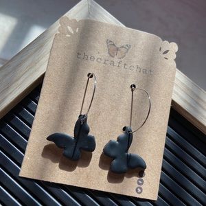 Polymer clay black butterfly hoop earrings